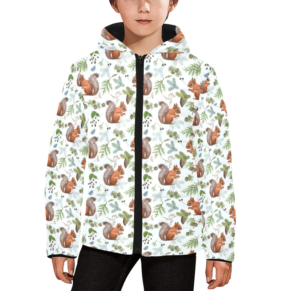 Squirrel Pattern Print Design 02 Kids' Boys' Girls' Padded Hooded Jacket