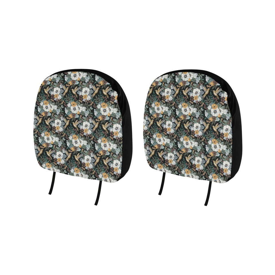 Hummingbird Pattern Print Design 05 Car Headrest Cover