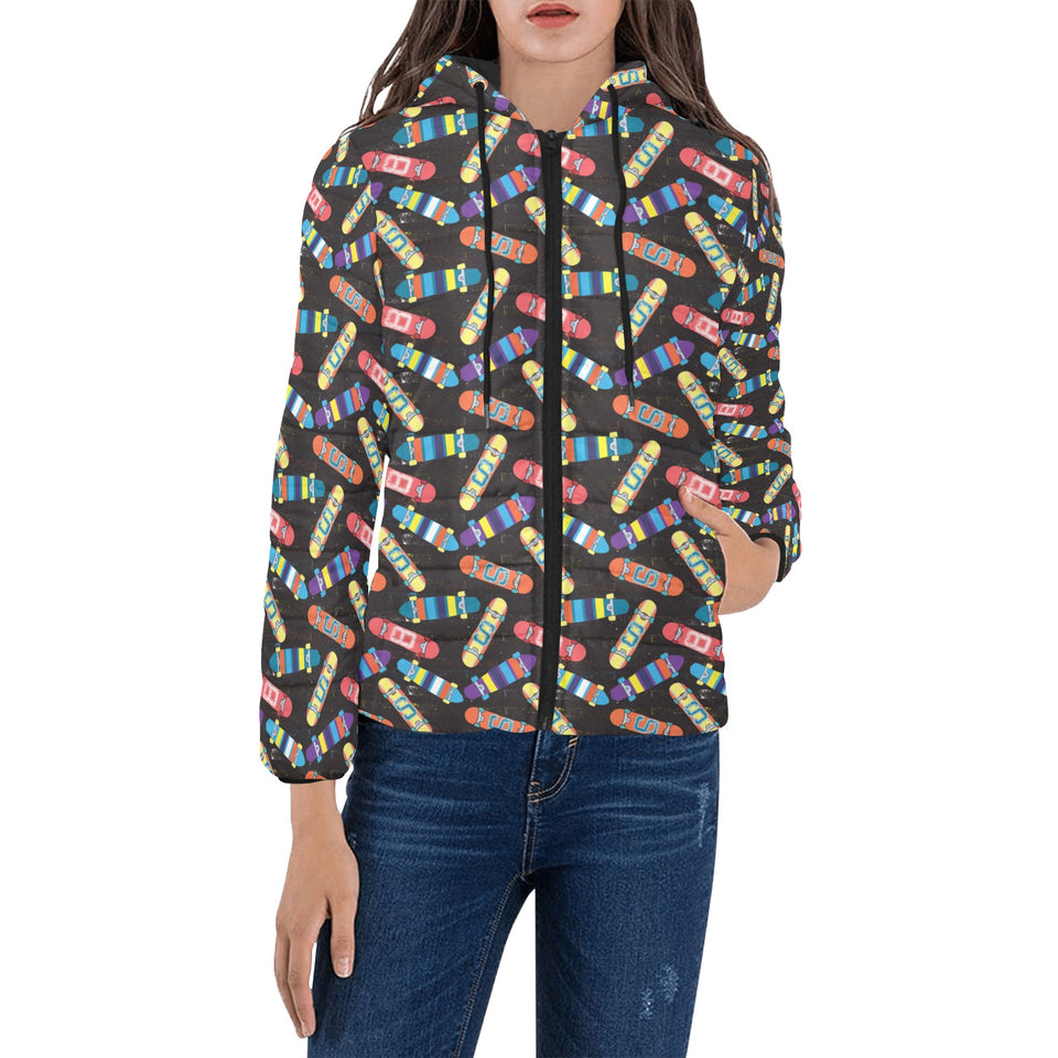 Skate Board Pattern Print Design 02 Women's Padded Hooded Jacket