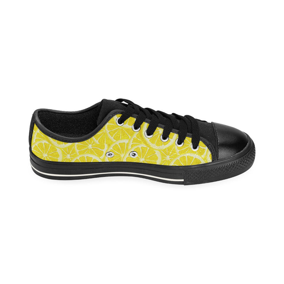 Sliced Lemon Pattern Men's Low Top Canvas Shoes Black