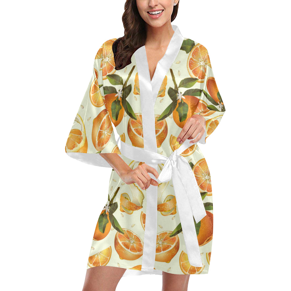 Orange Pattern Women's Short Kimono Robe