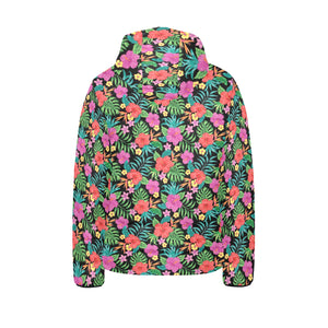 Hibiscus Pattern Print Design 01 Kids' Boys' Girls' Padded Hooded Jacket