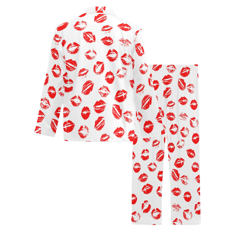 Lips Pattern Print Design 01 Men's Long Pajama Set