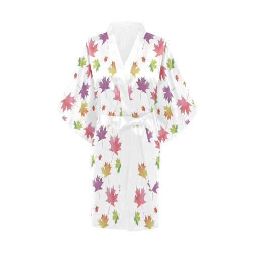 Maple Leaves Pattern Women's Short Kimono Robe
