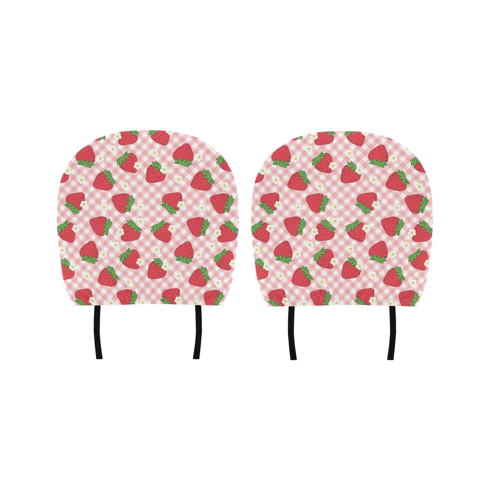 Strawberry Pattern Stripe Background Car Headrest Cover