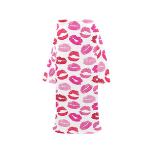 Lips Pattern Print Design 05 Blanket Robe with Sleeves