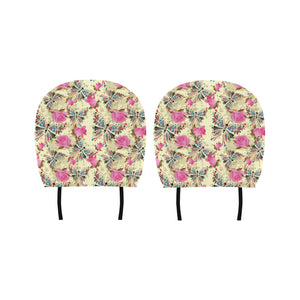 Butterfly Pink Rose Pattern Car Headrest Cover