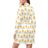 Pancake Pattern Print Design 01 Women's Long Sleeve Belted Night Robe