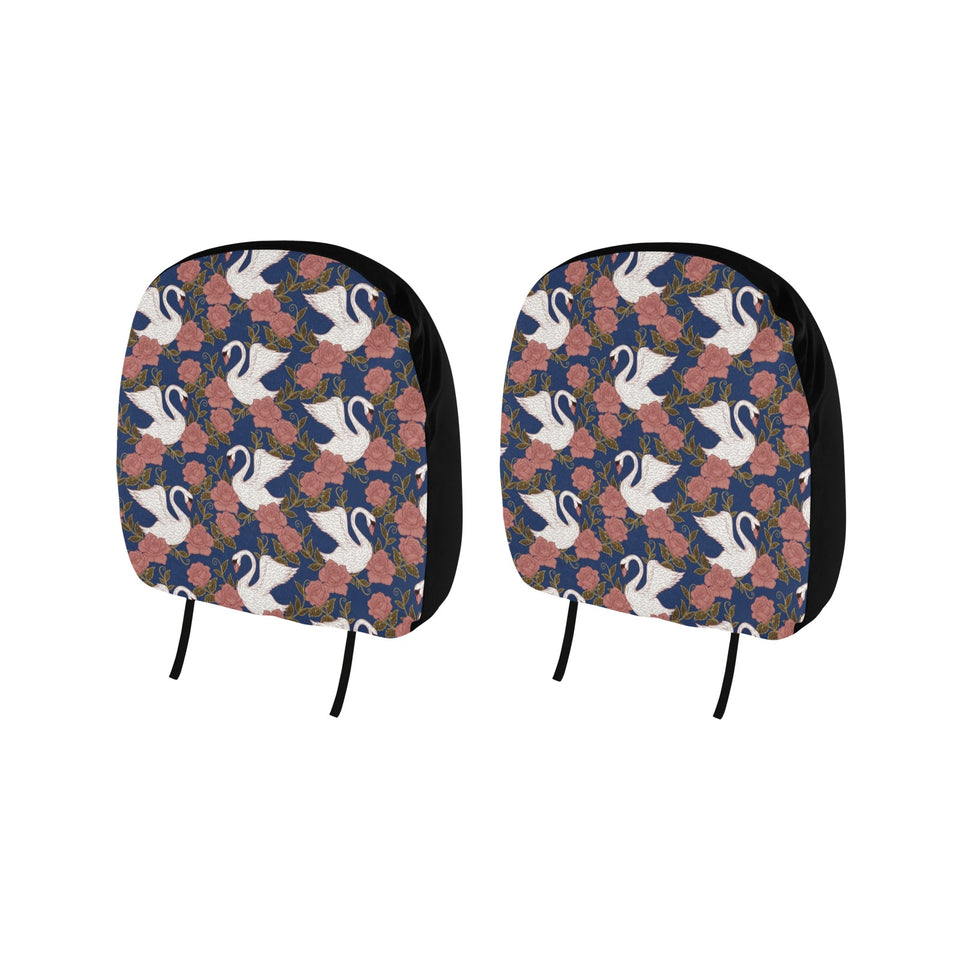 Swan Rose Pattern Car Headrest Cover