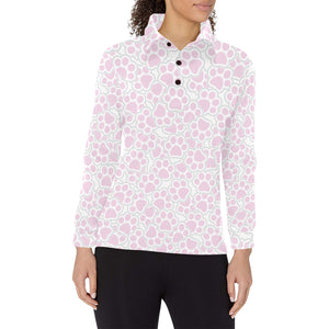 Dog Paws Pattern Print Design 03 Women's Long Sleeve Polo Shirt