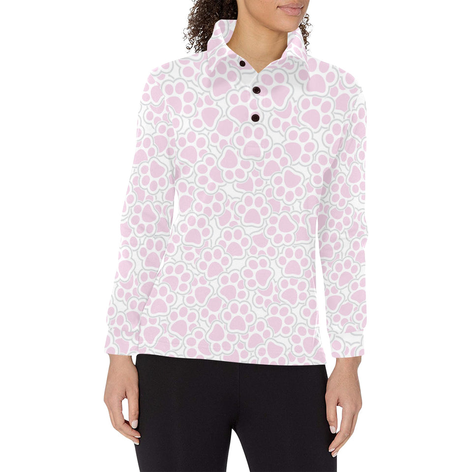 Dog Paws Pattern Print Design 03 Women's Long Sleeve Polo Shirt