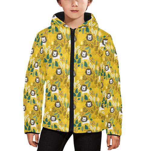 Lion Pattern Print Design 01 Kids' Boys' Girls' Padded Hooded Jacket