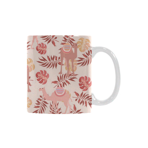 Pink Camel Leaves Pattern Classical White Mug (FulFilled In US)