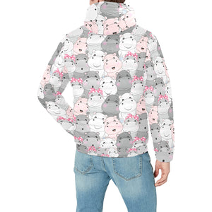 Hippopotamus Pattern Print Design 03 Men's Padded Hooded Jacket(ModelH42)