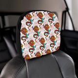 Red Dragon Hibiscus Pattern Car Headrest Cover