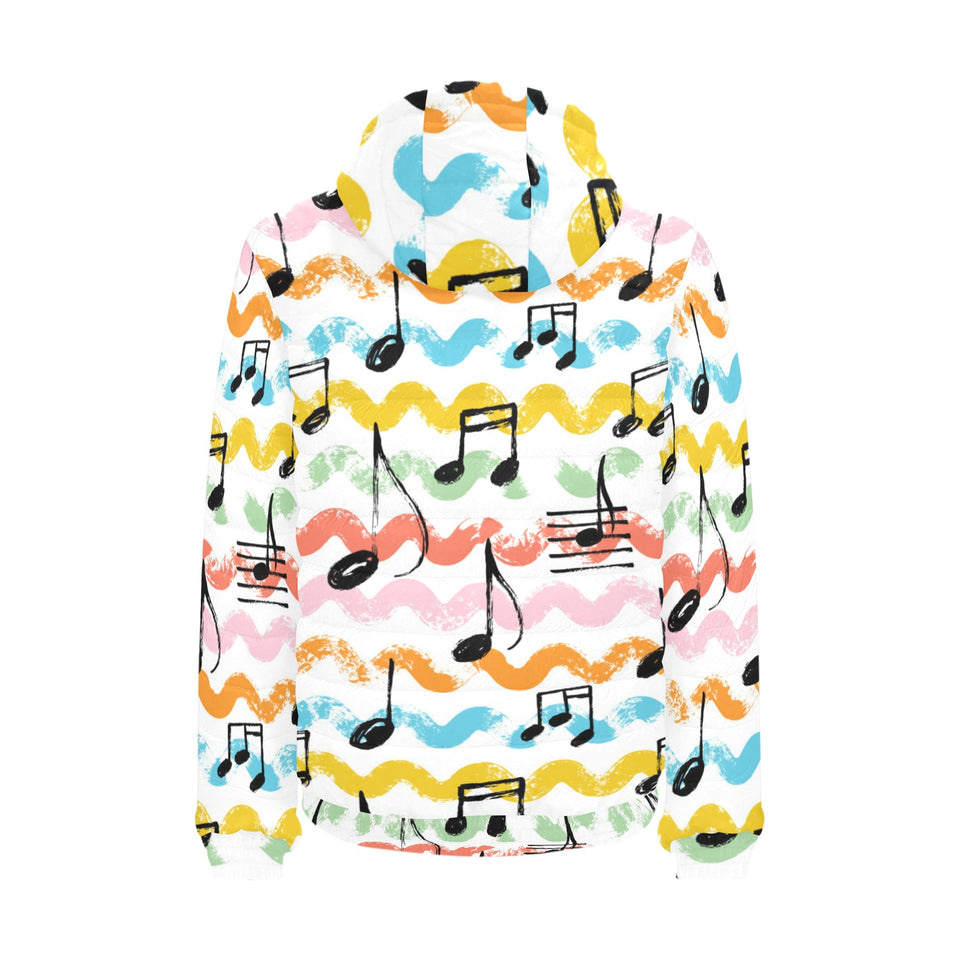 Music Notes Pattern Print Design 01 Men's Padded Hooded Jacket(ModelH42)