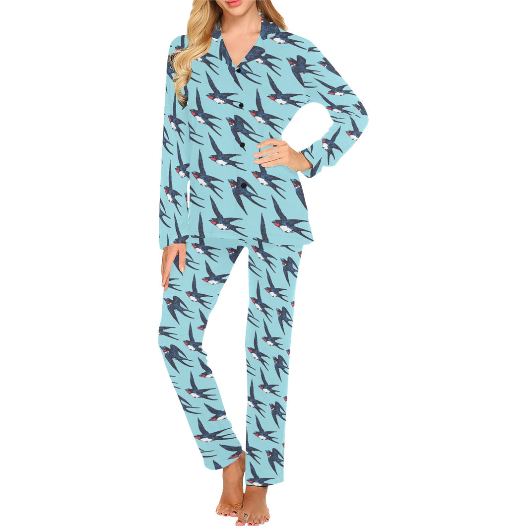 Swallow Pattern Print Design 01 Women's Long Pajama Set