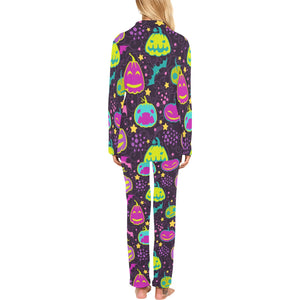 Halloween Pumpkin Bat Pattern Women's Long Pajama Set