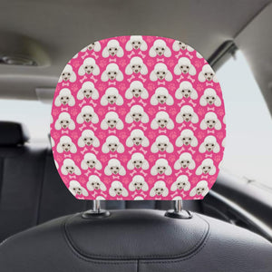 Poodle Pattern Pink background Car Headrest Cover