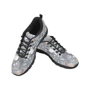 Boston Terrier Flower Pattern Gray Background Men's Sneakers Black