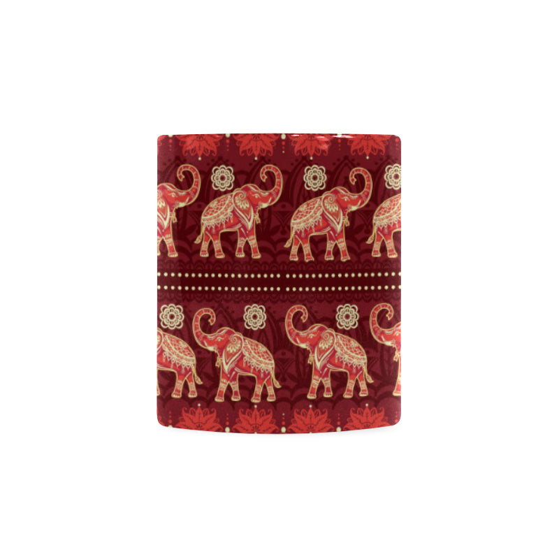 Elephant Red Pattern Ethnic Motifs Classical White Mug (FulFilled In US)