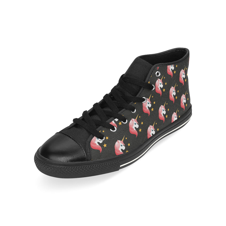 Unicorn Star Pattern Men's High Top Canvas Shoes Black