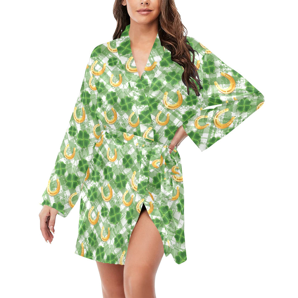 Horseshoes Pattern Print Design 05 Women's Long Sleeve Belted Night Robe