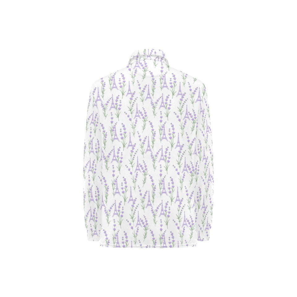 Eiffel Tower Lavender Pattern Print Design 01 Women's Long Sleeve Polo Shirt