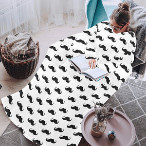 Mustache Beard Pattern Print Design 05 Blanket Robe with Sleeves