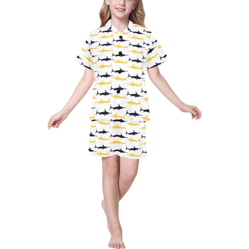 Swordfish Pattern Print Design 05 Kids' Boys' Girls' V-Neck Short Pajama Set