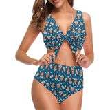 Popcorn Pattern Print Design 03 Chest Bowknot High Waisted Bikini Swimsuit