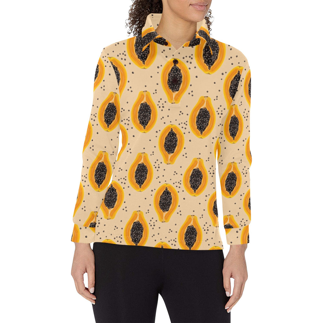 Papaya Pattern Women's Long Sleeve Polo Shirt