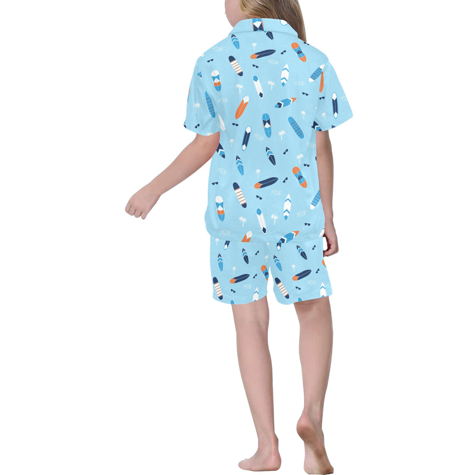 Surfboard Pattern Print Design 05 Kids' Boys' Girls' V-Neck Short Pajama Set