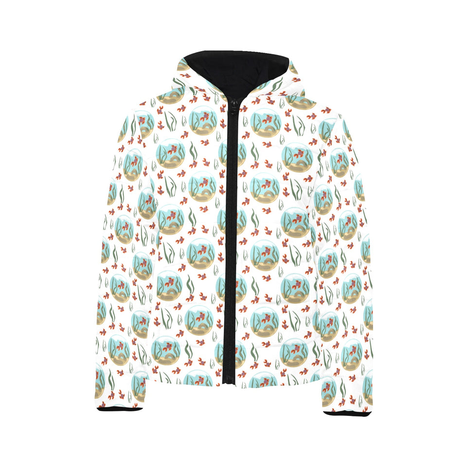 Goldfish Pattern Print Design 01 Kids' Boys' Girls' Padded Hooded Jacket