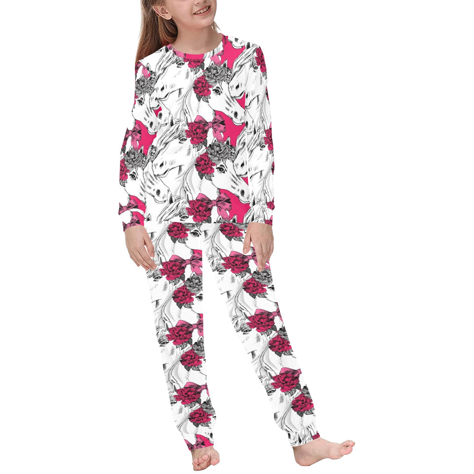 Horse Head Rose Pattern Kids' Boys' Girls' All Over Print Pajama Set