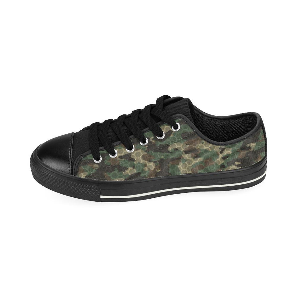 Green Camo Camouflage Honeycomb Pattern Kids' Boys' Girls' Low Top Canvas Shoes Black