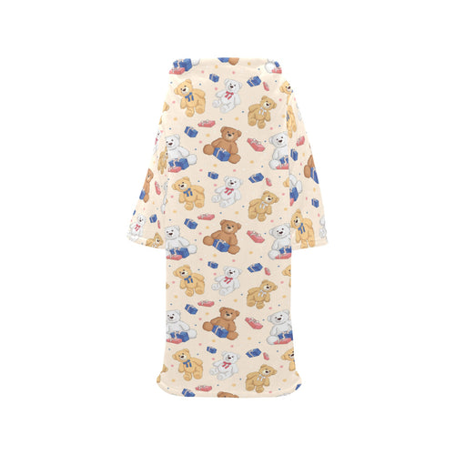 Teddy Bear Pattern Print Design 01 Blanket Robe with Sleeves