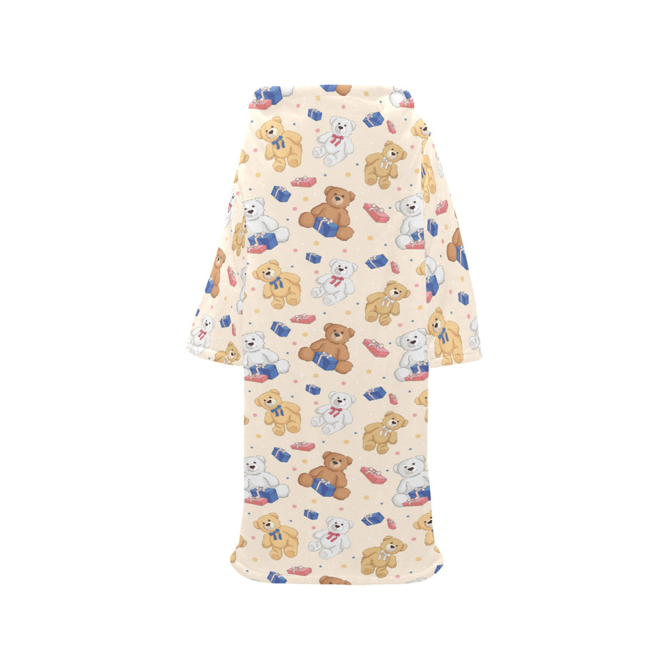 Teddy Bear Pattern Print Design 01 Blanket Robe with Sleeves