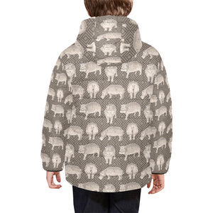 Hippopotamus Pattern Print Design 04 Kids' Boys' Girls' Padded Hooded Jacket