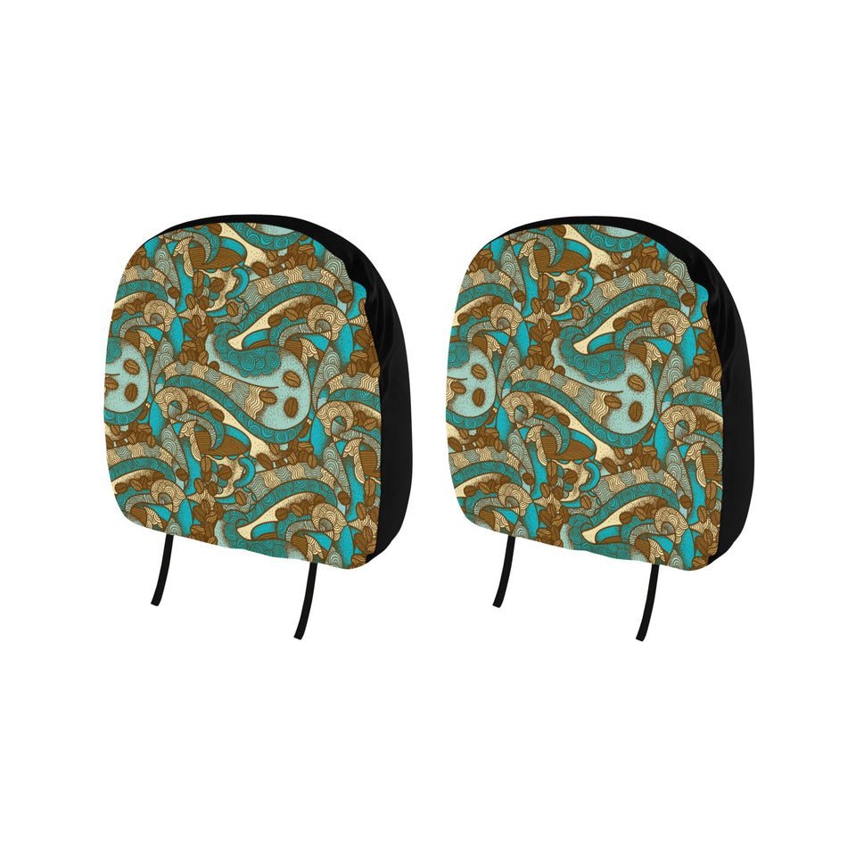 Coffee Bean Pattern Graphic Ornate Car Headrest Cover