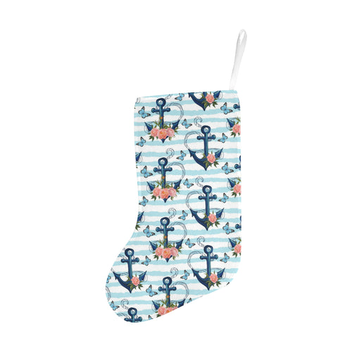 Anchor Flower Blue Stripe Pattern Christmas Stocking