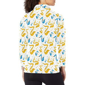 Saxophone Pattern Women's Long Sleeve Polo Shirt