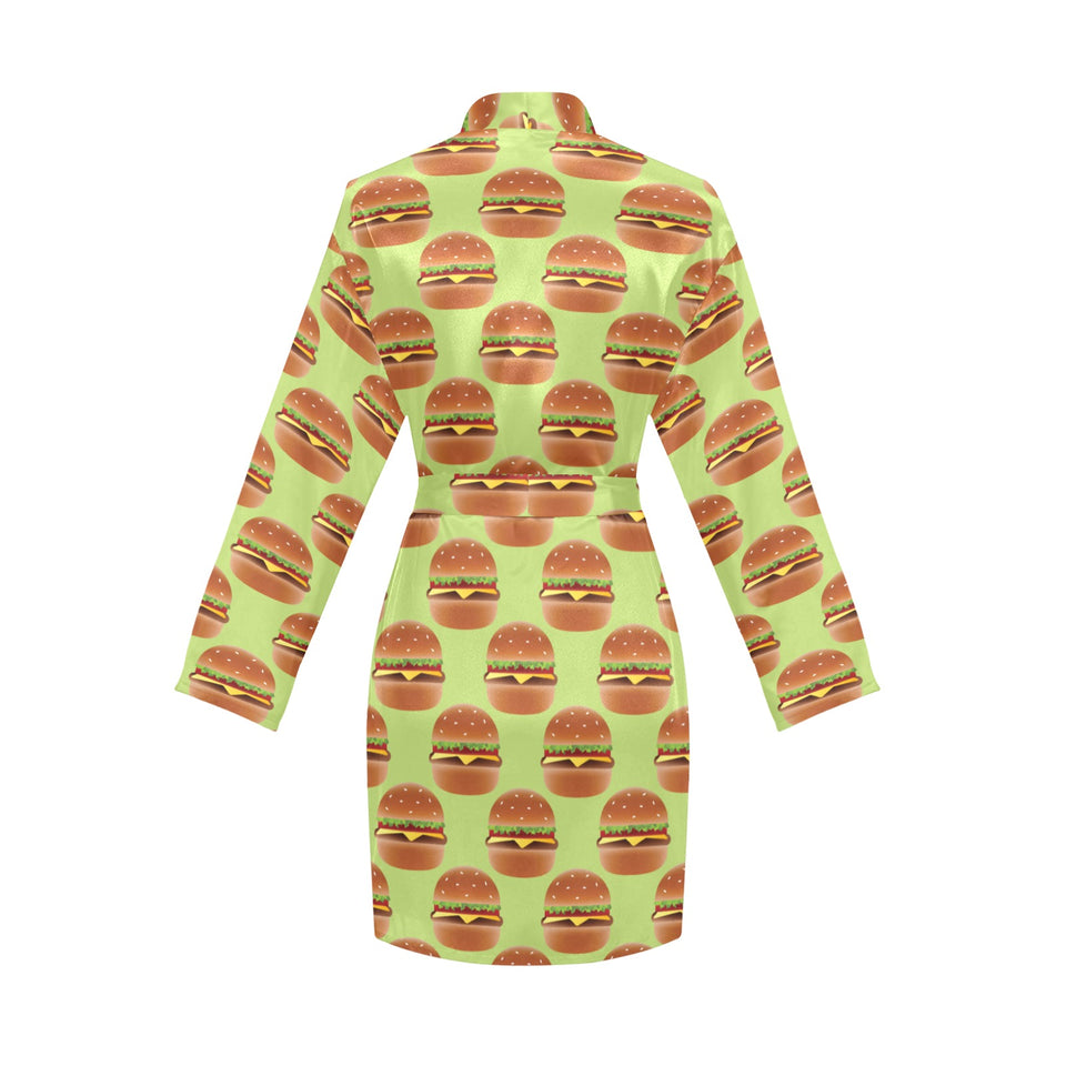 Hamburger Pattern Print Design 02 Women's Long Sleeve Belted Night Robe