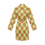 Hamburger Pattern Print Design 02 Women's Long Sleeve Belted Night Robe