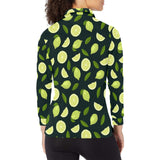 Lime Leaves Pattern Women's Long Sleeve Polo Shirt