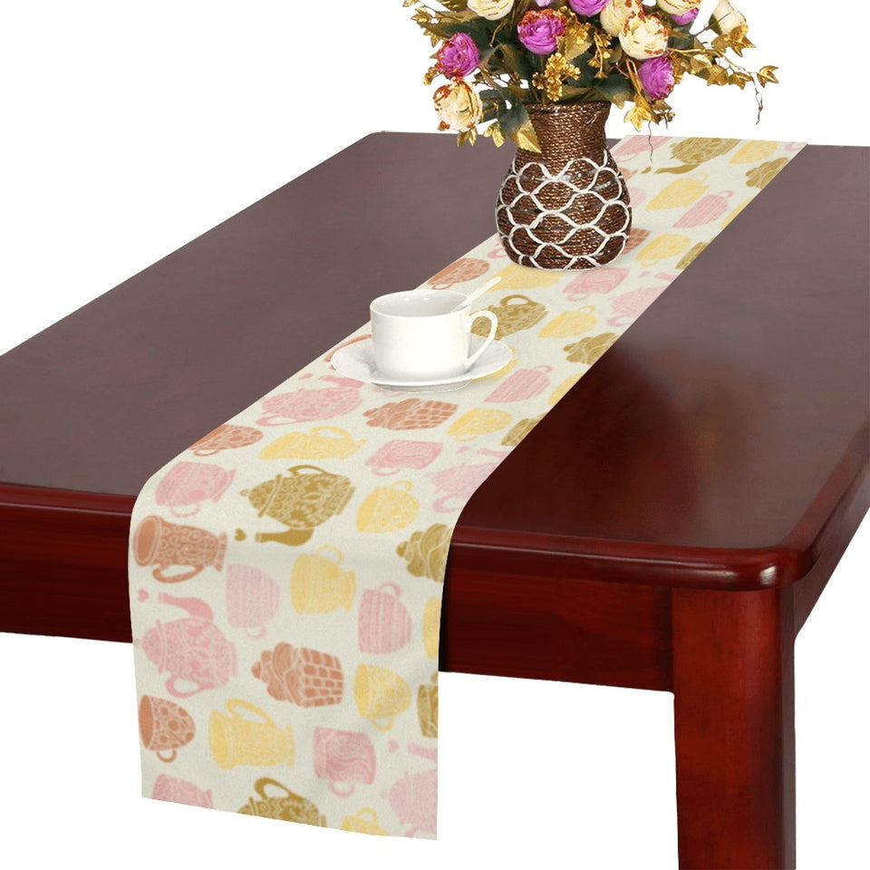 Tea pots Pattern Print Design 02 Table Runner