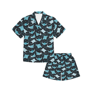 Stingray Pattern Print Design 04 Kids' Boys' Girls' V-Neck Short Pajama Set