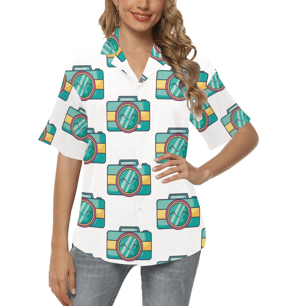 Camera Pattern Print Design 02 Women's All Over Print Hawaiian Shirt