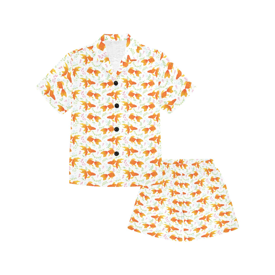 Goldfish Pattern Print Design 03 Kids' Boys' Girls' V-Neck Short Pajama Set