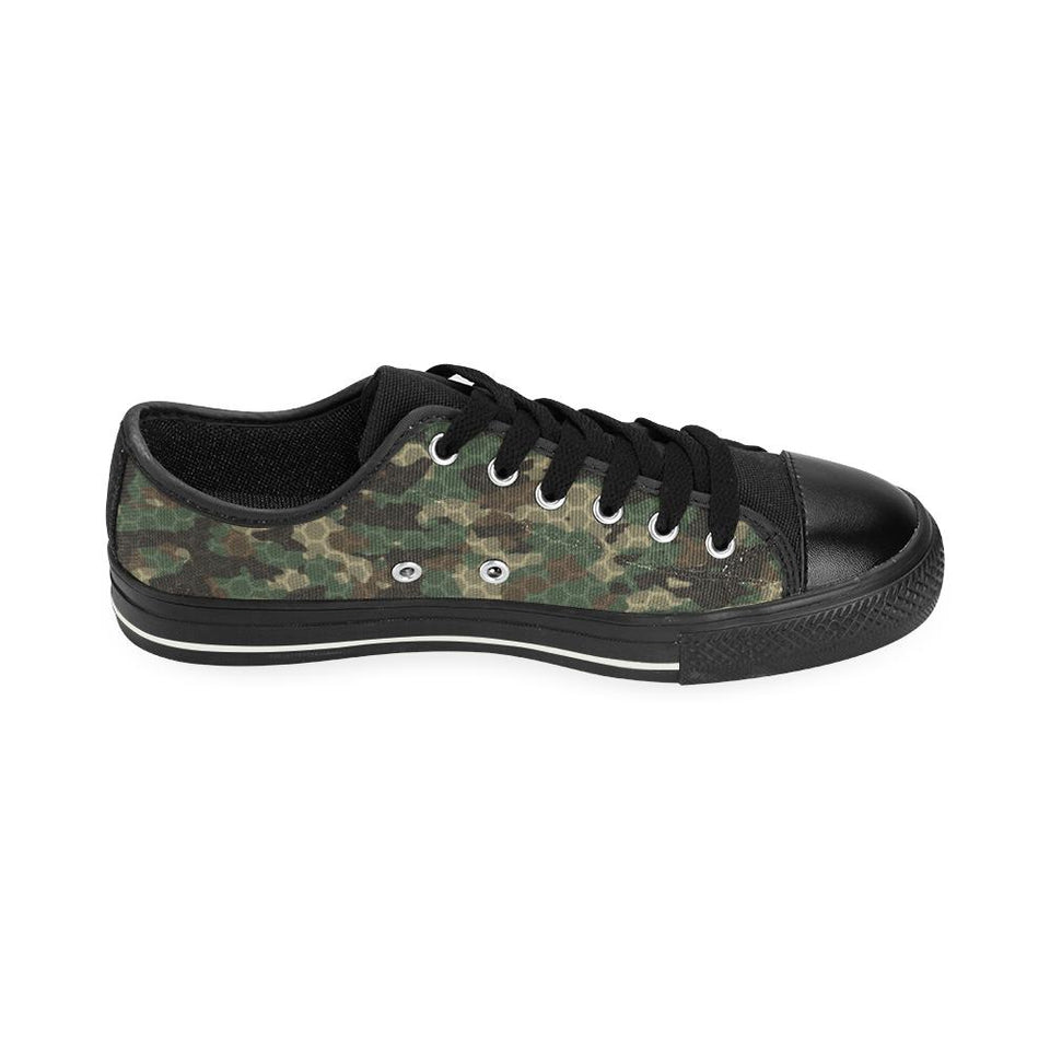 Green Camo Camouflage Honeycomb Pattern Kids' Boys' Girls' Low Top Canvas Shoes Black